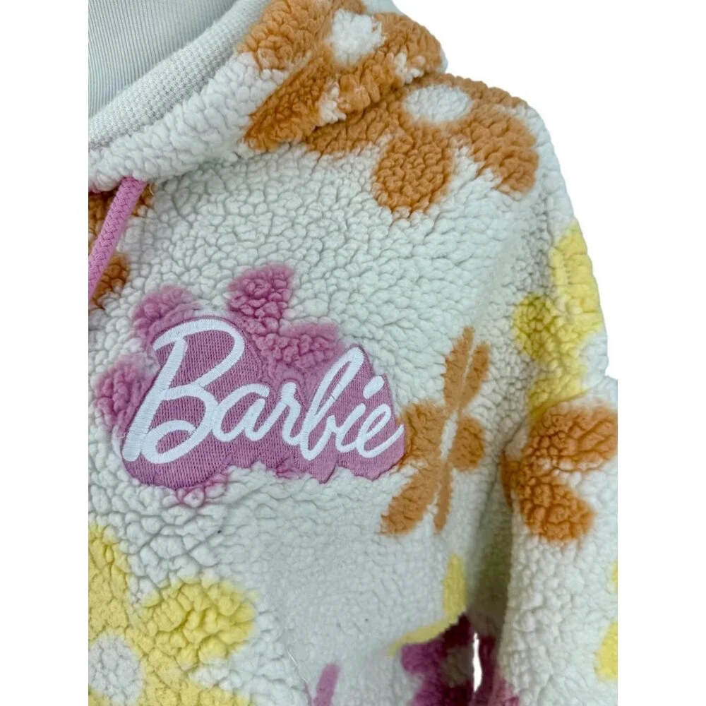 Barbie Flower Faux Sherpa Pullover Floral Hoodie Coat | Barbiecore Girlhoodcore - Picture 4 of 16